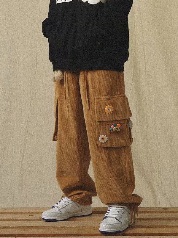 EMMIOL Boy's Floral Embellished Corduroy Pants