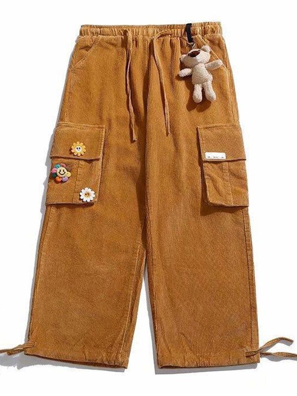 EMMIOL Pantalones de pana con adornos florales para hombre