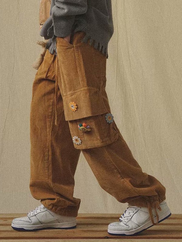 EMMIOL Boy's Floral Embellished Corduroy Pants