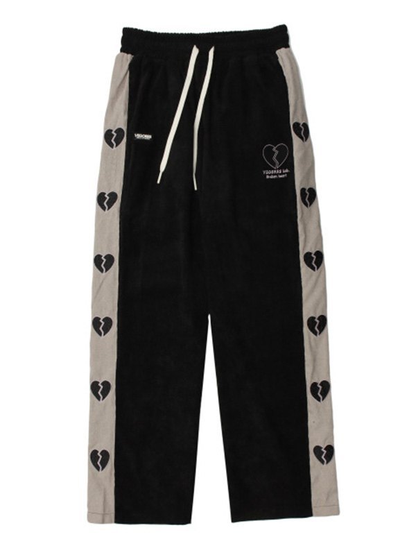EMMIOL Pantalones de pana con bordado de corazón para hombre