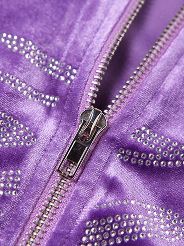 EMMIOL Conjunto de chándal de terciopelo con detalle de diamantes de imitación
