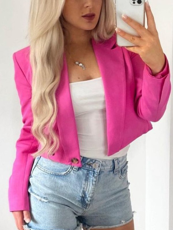 EMMIOL Buttoned Long Sleeve Crop Blazer