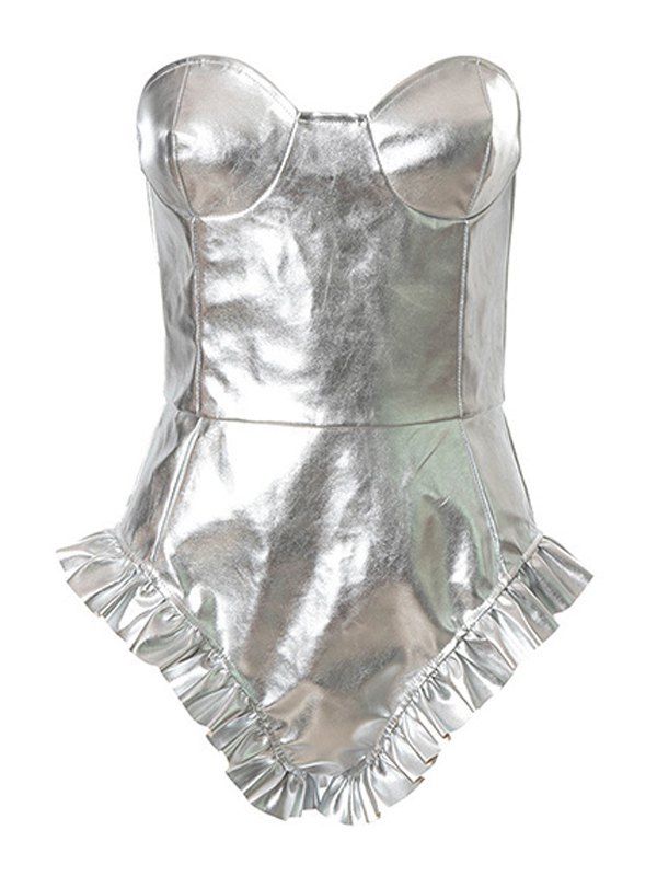 EMMIOL Trägerloser Body aus Pu-Leder in Metallic-Optik