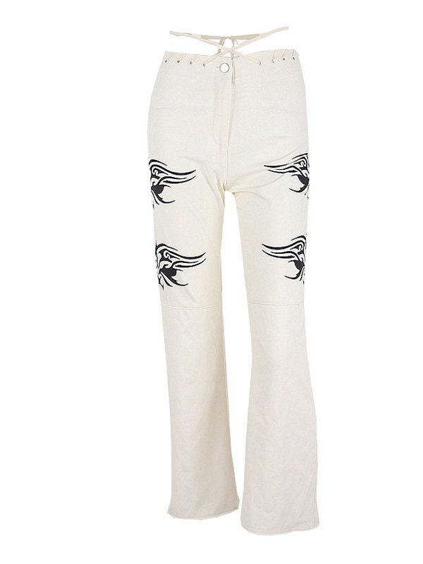 EMMIOL Pantalones de cintura alta con estampado de llamas