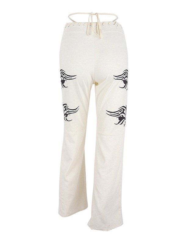 EMMIOL Pantalones de cintura alta con estampado de llamas