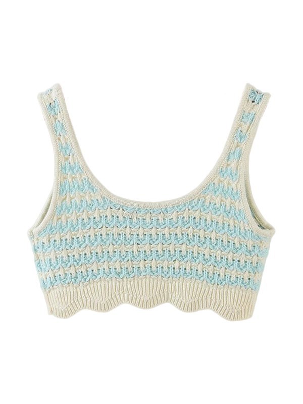 EMMIOL Camiseta sin mangas corta de punto de crochet con curvas