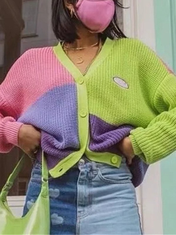 EMMIOL Cardigan in maglia a blocchi di colore