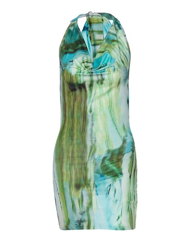 EMMIOL Printed Halter Bodycon Mini Dress