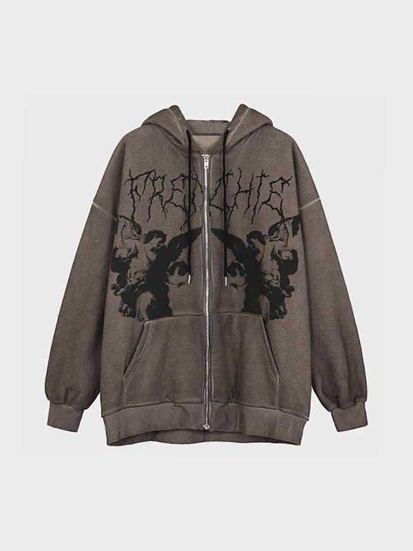 EMMIOL Sudadera con capucha y cremallera con estampado de querubines