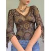 EMMIOL Lace Paneled Printed Mesh Crop Top