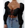 EMMIOL Blusa corta de manga larga con cordones