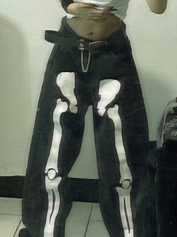 EMMIOL Skeleton Print Boyfriend Jeans