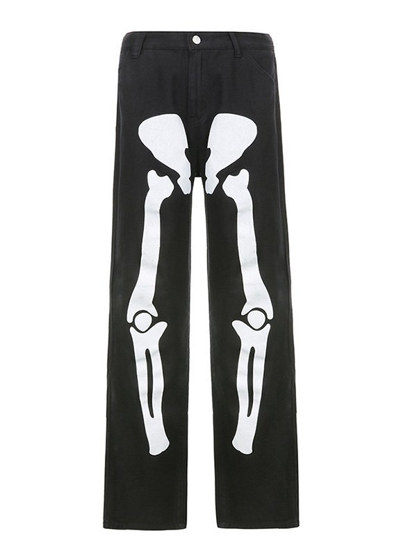 EMMIOL Skeleton Print Boyfriend Jeans
