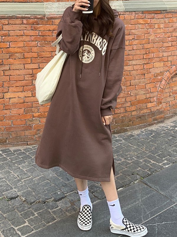 EMMIOL Split Long Sleeve Hooded Maxi Dress