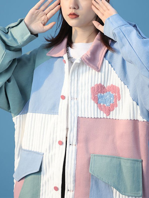 EMMIOL Patchwork Buttoned Corduroy Jacket