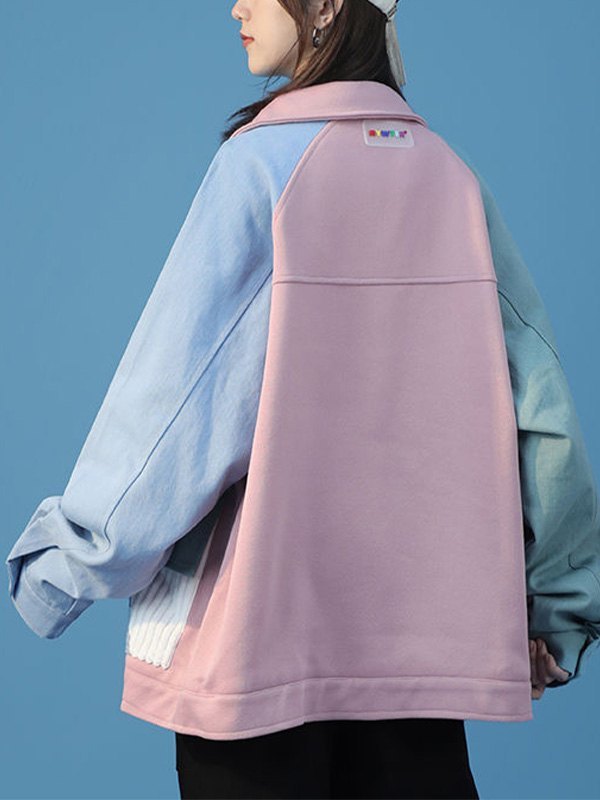 EMMIOL Patchwork Buttoned Corduroy Jacket
