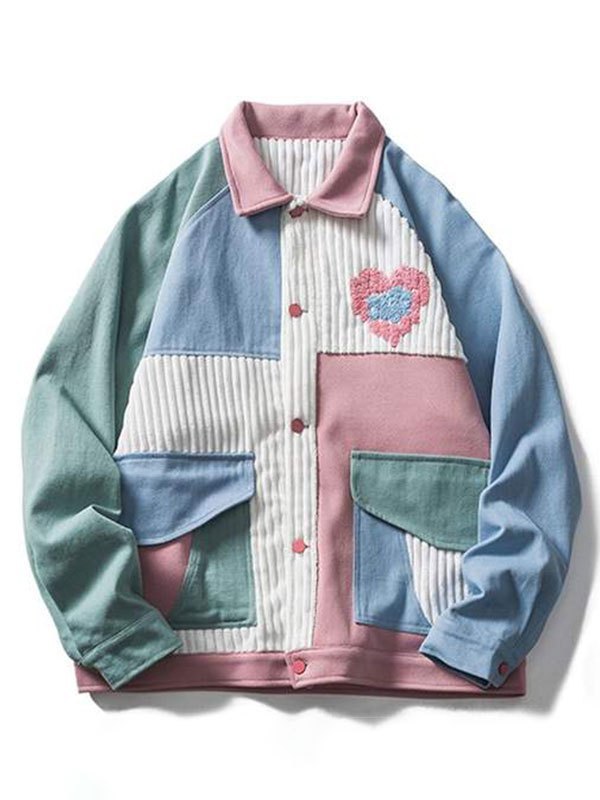 EMMIOL Patchwork Buttoned Corduroy Jacket