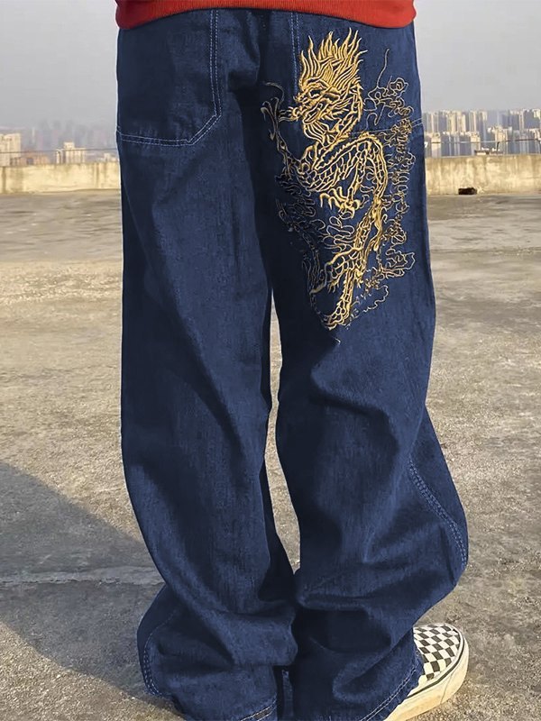 2022 Jeans boyfriend con ricamo drago Blu S In Jeans boyfriend Online  Store. Best For Sale | Emmiol.com