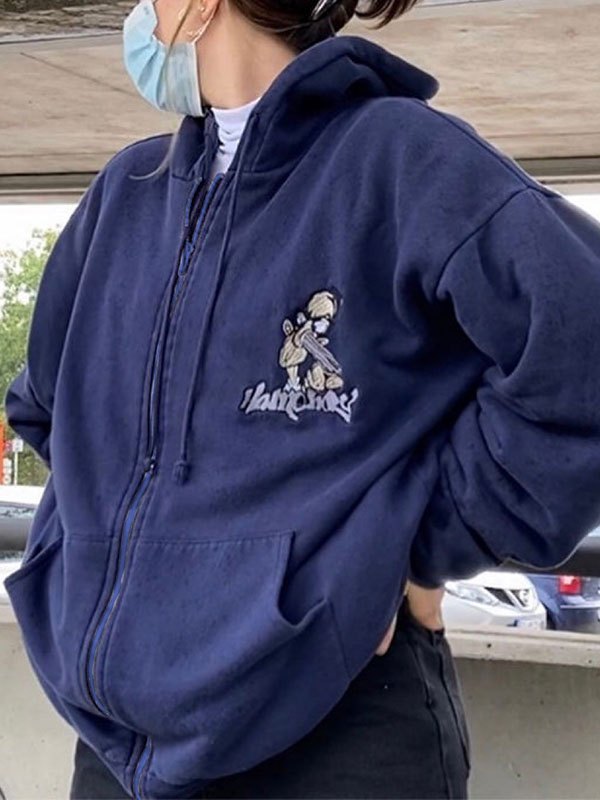 2022 Felpa con cappuccio e cerniera con stampa di cartoni animati Blu navy  M In Felpe e Maglioni Online Store. Best For Sale | Emmiol.com