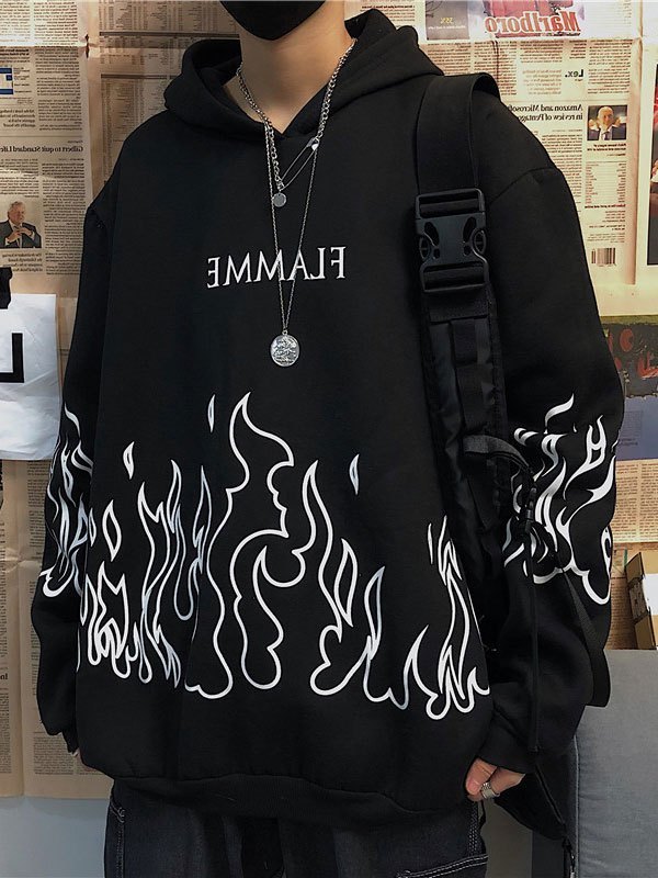 flame print hoodie