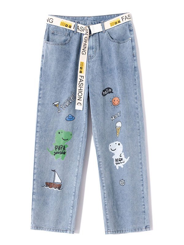 EMMIOL Jeans recortados con estampado de dibujos animados para hombre