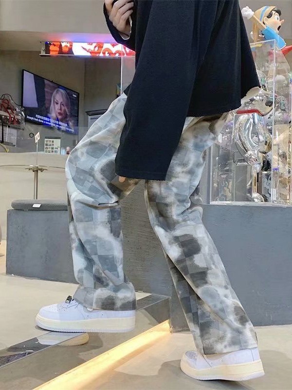 EMMIOL Pantalones de cuadros con efecto tie dye para hombre