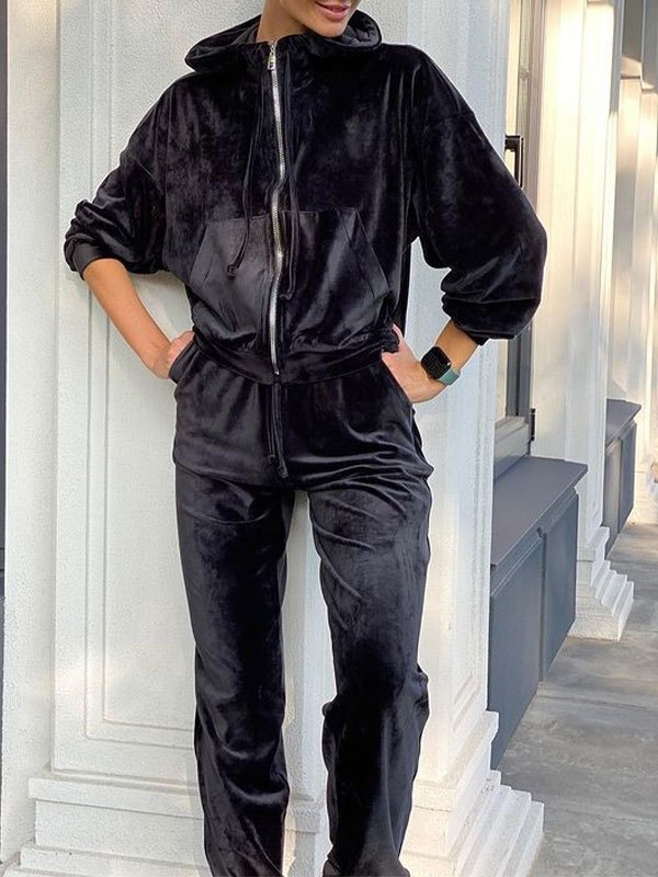 EMMIOL Velvet Long Sleeve Tracksuit Set