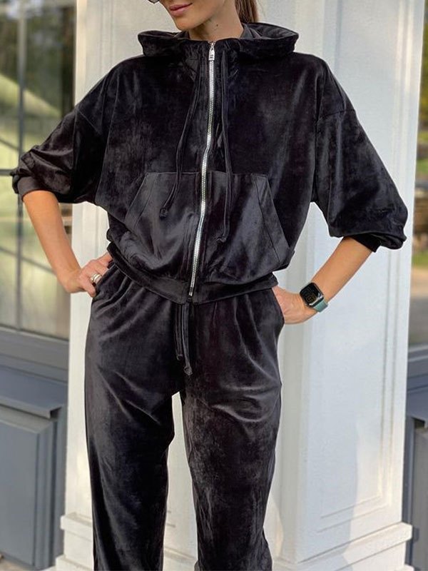 EMMIOL Velvet Long Sleeve Tracksuit Set