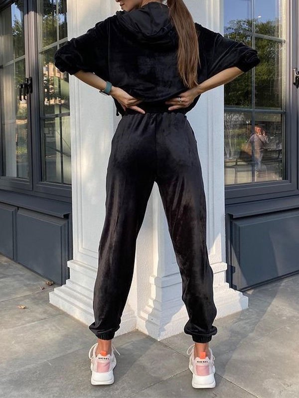 EMMIOL Velvet Long Sleeve Tracksuit Set