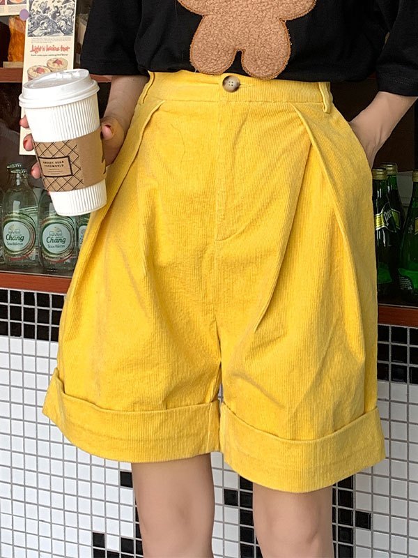 2022 Pantaloncini di velluto a coste con risvolto stile preppy Giallo S In  Pantaloncini Online Store. Best For Sale | Emmiol.com