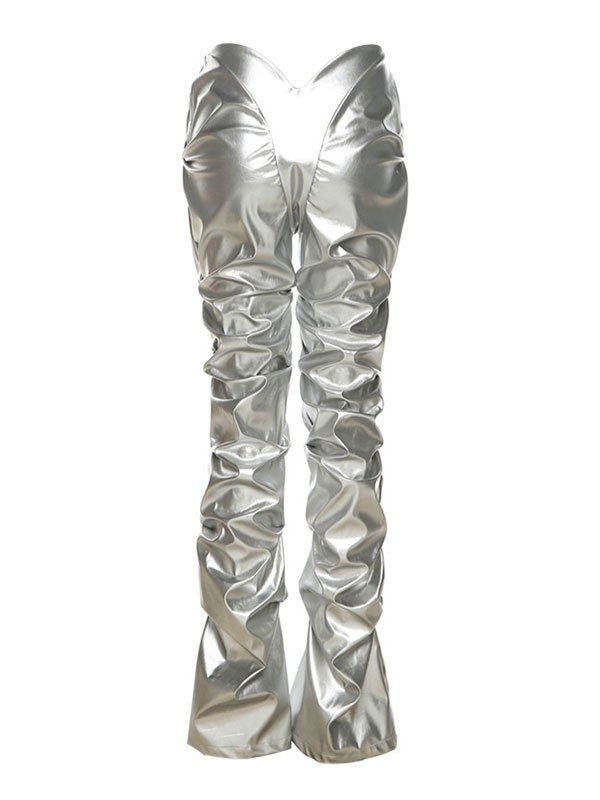 EMMIOL Stacked Low Waist Pu Leather Pants
