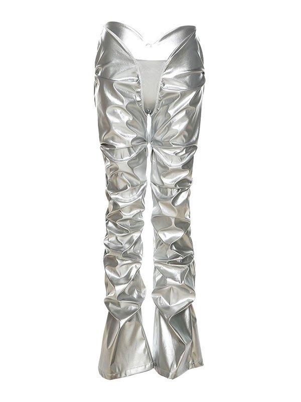 EMMIOL Stacked Low Waist Pu Leather Pants
