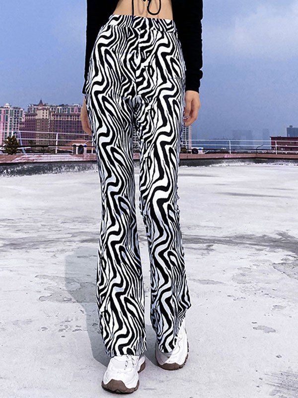EMMIOL Pantalones acampanados a rayas onduladas