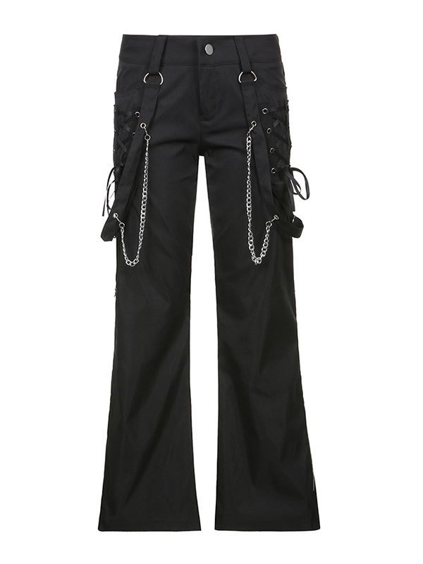 Emmiol Free shipping 2024 Chain Embellished Straight Leg Pants Black M
