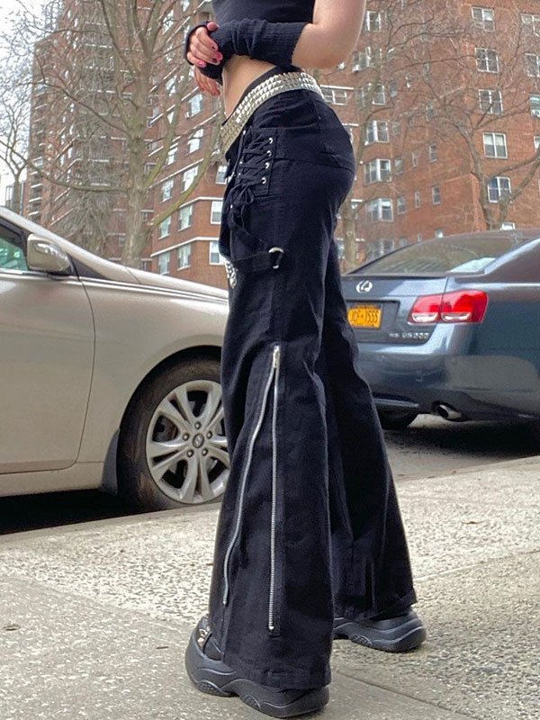 Emmiol Free shipping 2024 Chain Embellished Straight Leg Pants Black M