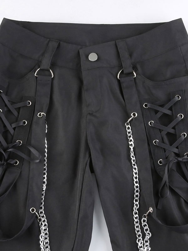 Emmiol Free shipping 2024 Chain Embellished Straight Leg Pants Black M