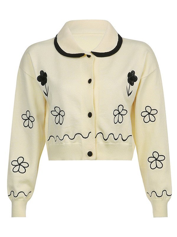 EMMIOL Peter Pan Collar Floral Crop Cardigan