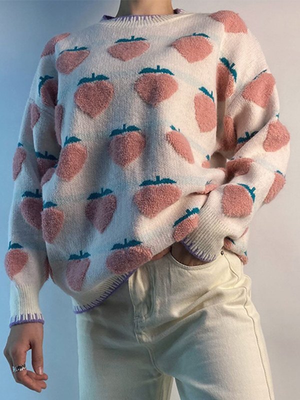 2022 Maglione lavorato a maglia con maglione allover color pesca Rosa ONE  SIZE In Maglie e Cardigan Online Store. Best For Sale | Emmiol.com