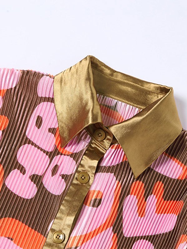 EMMIOL Blusa plisada de manga larga estampada