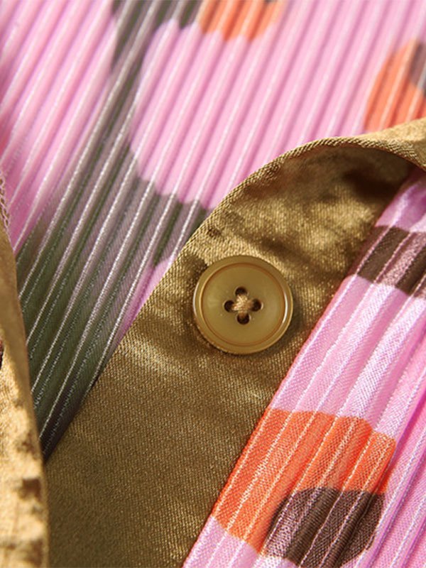 EMMIOL Blusa plisada de manga larga estampada