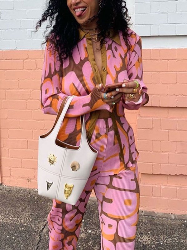 EMMIOL Blusa plisada de manga larga estampada