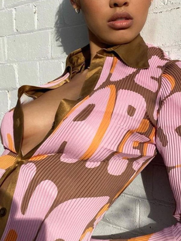 EMMIOL Blusa plisada de manga larga estampada