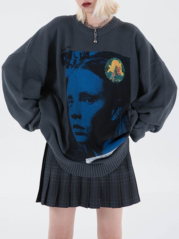 EMMIOL Face Graphic Oversized Sweater