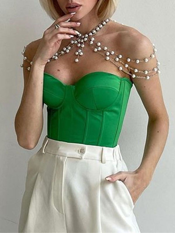 EMMIOL Top corsetto in raso senza spalline