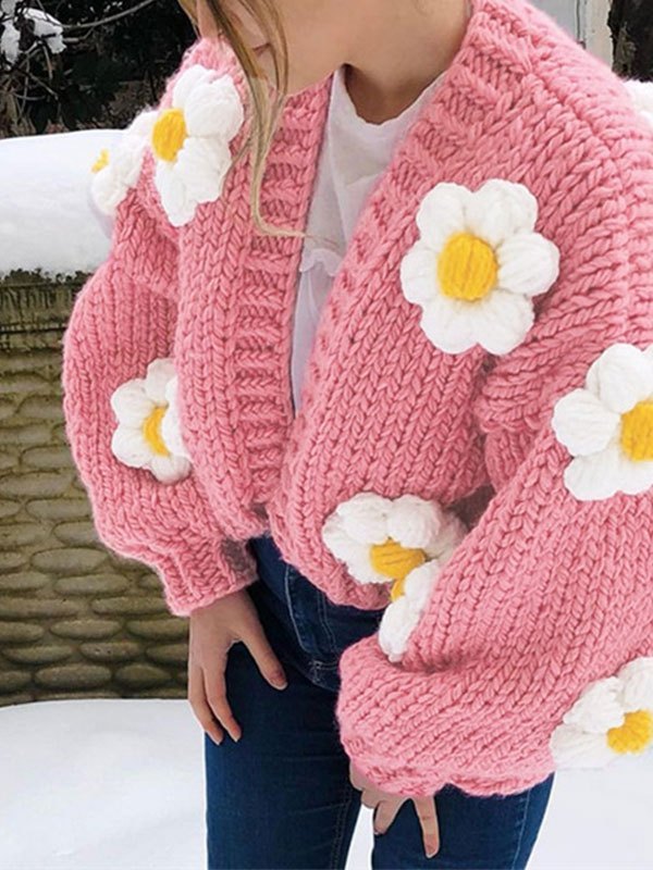 EMMIOL Cárdigan corto floral de punto de ganchillo