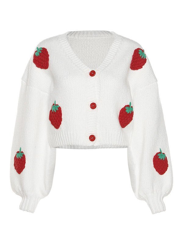 EMMIOL Strawberry Crochet Knit Crop Cardigan