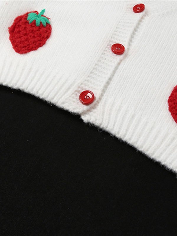 EMMIOL Strickjacke mit erdbeerfarbener Häkelarbeit