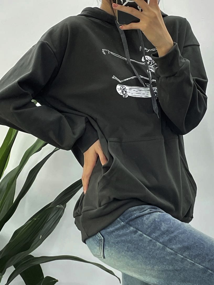 EMMIOL Kapuzenpullover Liebe mit Totenkopf-Skater-Druck