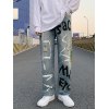 EMMIOL Men's Graffiti Print Distressed Jeans