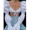 EMMIOL Blusa super corta con mangas abullonadas y fruncido